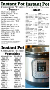 CHART INSTANT POT COOKING TIMES FOR BEANS VEGGIES MEAT CHEAT SHEET