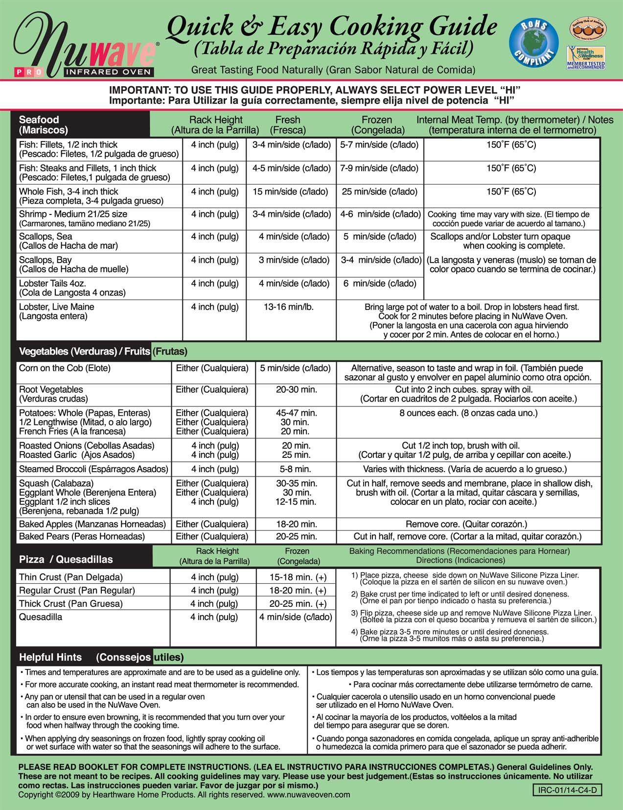 NuWave Cooking Guide Page Two